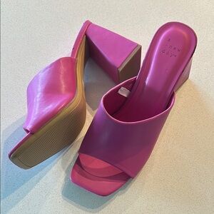 Hot Pink Block Heeled Mule Sandals